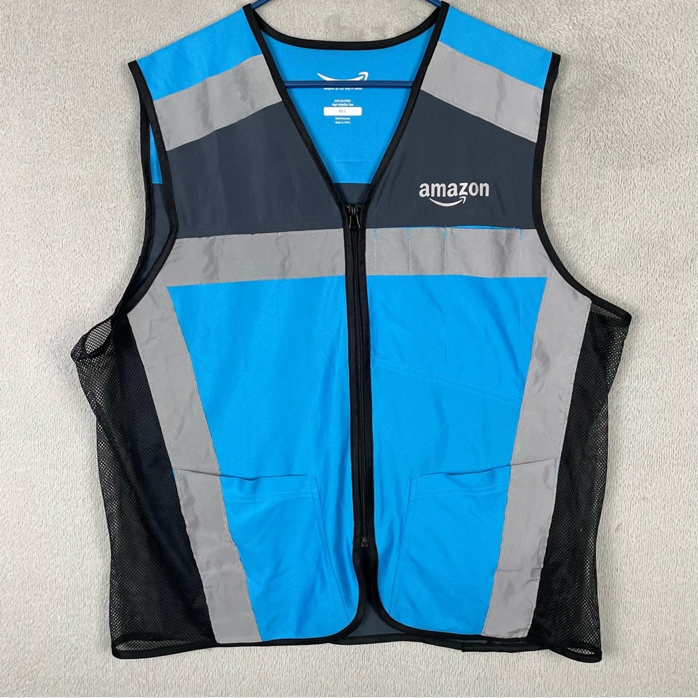 Amazon Vest Mens Size M/L Blue Employee Reflective Safety Delivery Driver